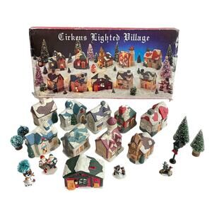 Vintage Cirkens Lighted Village Hand Painted Miniature Porcelain House Set of 10